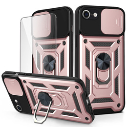 Бронированный чехол для iPhone 16E, CamShield Slide, розовый + закаленное стекло 9H