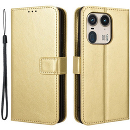 Откидной чехол для Motorola Edge 50 Ultra, Crazy Horse Wallet, золотой