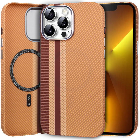 Чохол для iPhone 13 Pro Max, Carbon Fiber MagSafe, жовтий