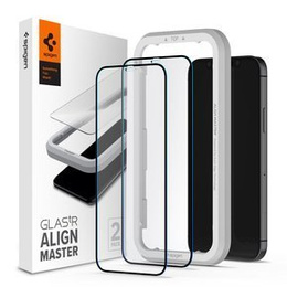 Закалённое стекло с рамкой для монтажа SPIGEN Alm Glas FC iPhone 12 / 12 Pro (2 штуки)