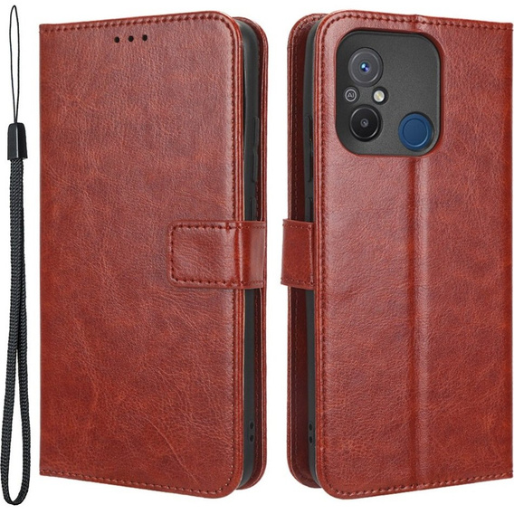 Откидной чехол для Xiaomi Redmi 12C, Crazy Horse Wallet, коричневый