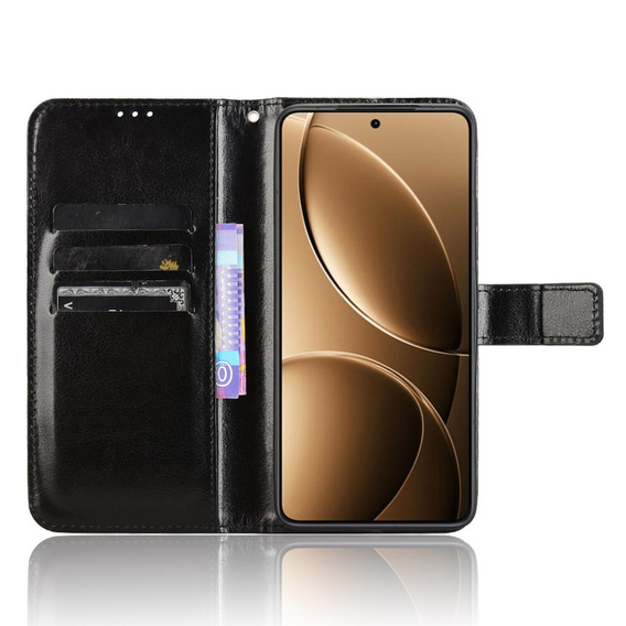 Футляр з клапаном для Xiaomi Poco F7 Pro, Crazy Horse Wallet, чорний