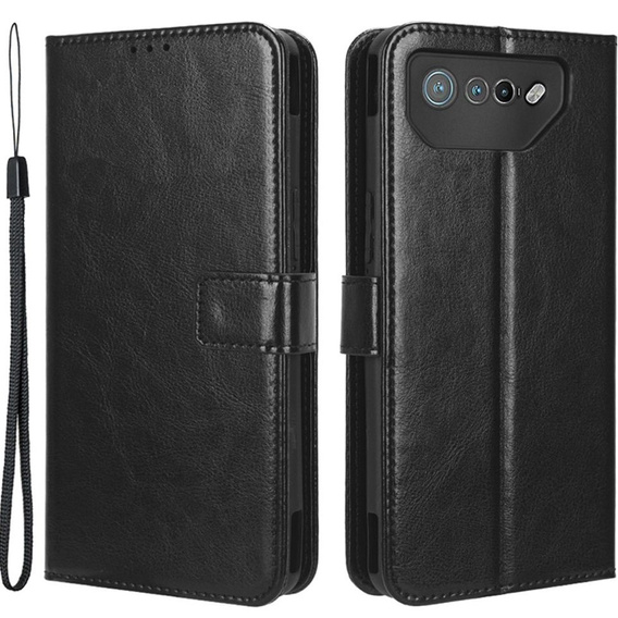 Откидной чехол для Asus ROG Phone 7 5G, Crazy Horse Wallet, чёрный
