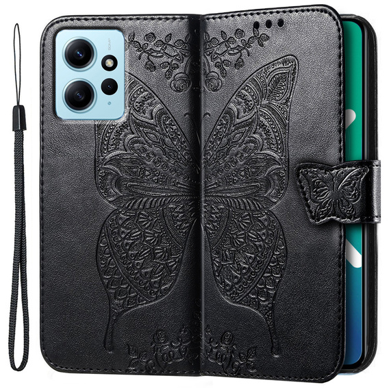 Откидной чехол для Xiaomi Redmi Note 12 4G, Butterfly, чёрный