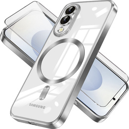 Чохол для Samsung Galaxy S25 Edge, Electro MagSafe, сріблястий + Скло на екран