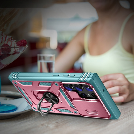 Чехол NOX Camera Slide Samsung Galaxy S24 Ultra, CamShield Slide, зеленый / розовый