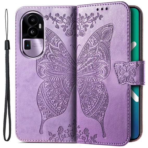 Откидной чехол для Oppo Reno 10 / 10 Pro, Butterfly, фиолетовый