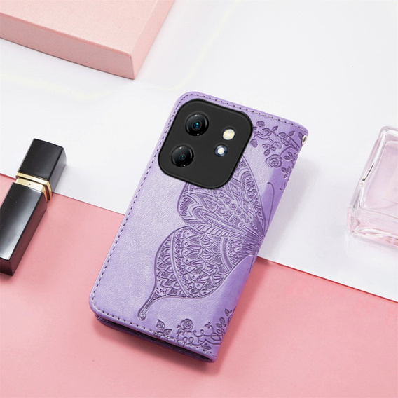 Откидной чехол для Infinix Hot 50i 4G, Butterfly, фиолетовый