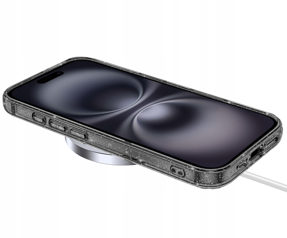 Чехол для iPhone 16, ERBORD Glitter MagSafe, чёрный + стекло для экрана