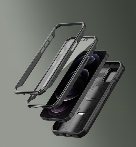 Бронированный чехол для iPhone 12 / iPhone 12 Pro, Dexnor CamProtect MagSafe, чёрный (Две рамки)