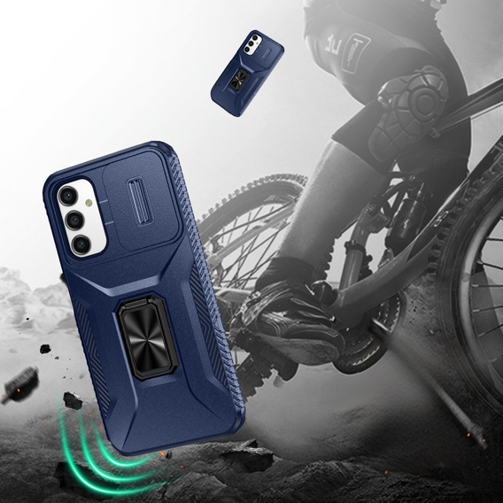 Бронированный чехол для Samsung Galaxy A15, бронированное кольцо Slide Ring, черный + 9H стекло