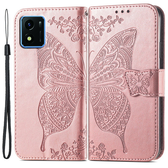 Чохол-книжка для Vivo Y01, Butterfly, рожевий