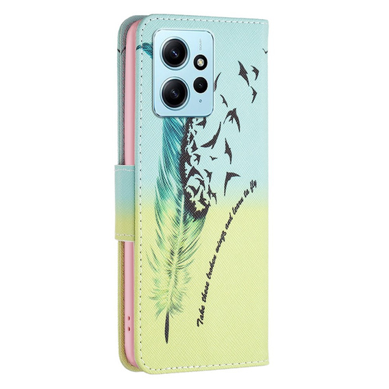 Откидной чехол для Xiaomi Redmi Note 12 4G, Wallet, feather, синий