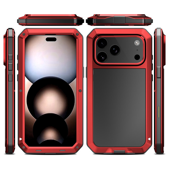 Чехол для iPhone 15 Pro, бронированный, со встроенным стеклом, красный