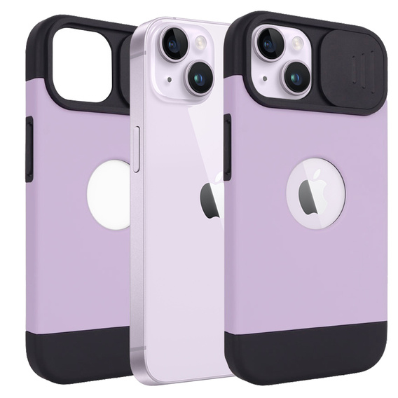 Чохол ERBORD MagSafe Cam Slider, фіолетовий + скло для екрану для iPhone 13 / iPhone 14