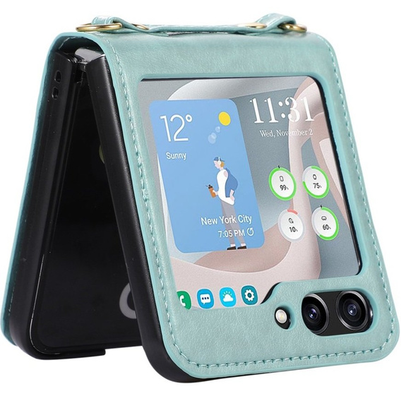 Кожаный чехол с прорезями для карт для Samsung Galaxy Z Flip 5 5G, зеленый