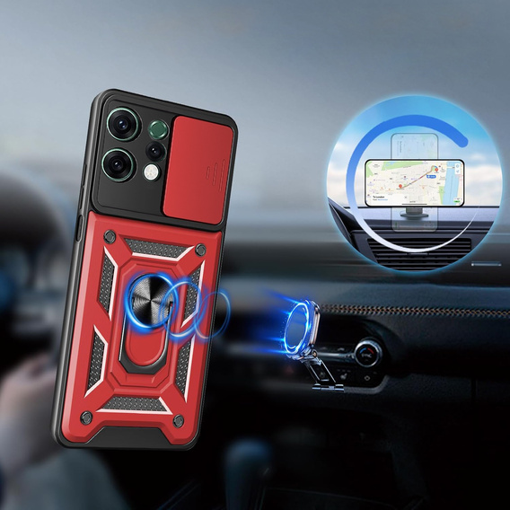 Броньований чохол для Oppo Reno 14, із захистом камери, з підставкою, червоний