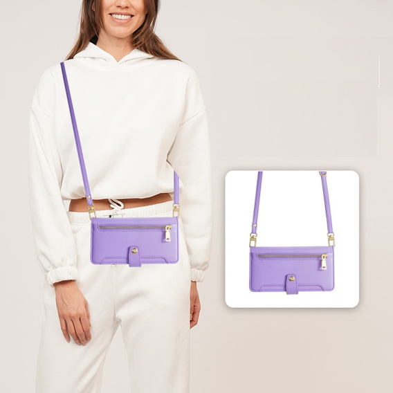 Откидной чехол для iPhone 14 Pro, Wallet Zipper Pocket, фиолетовый