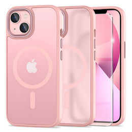 Чехол для iPhone 13, для MagSafe, ERBORD Matt Case, розовый + стекло для экрана