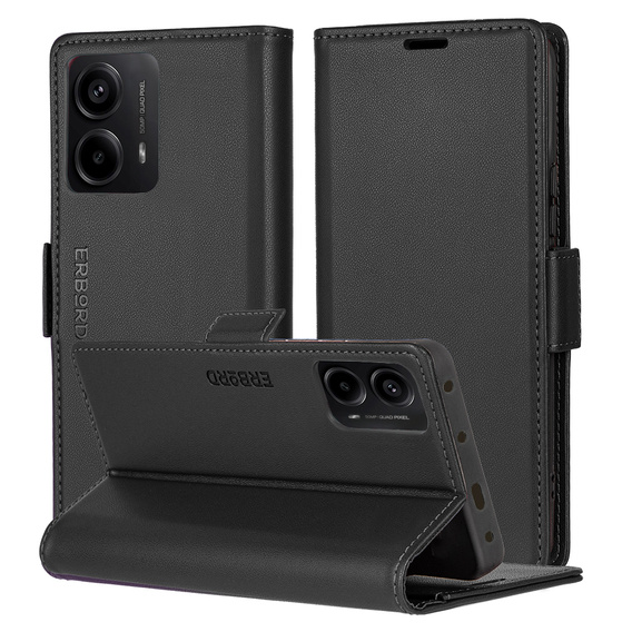 Чехол для Motorola Moto G24 Power, ERBORD Glossy Litchi, кошелек с клапаном, чёрный