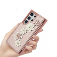 Чохол для Samsung Galaxy S25 Ultra, Leather Flower Card Slot, рожевий