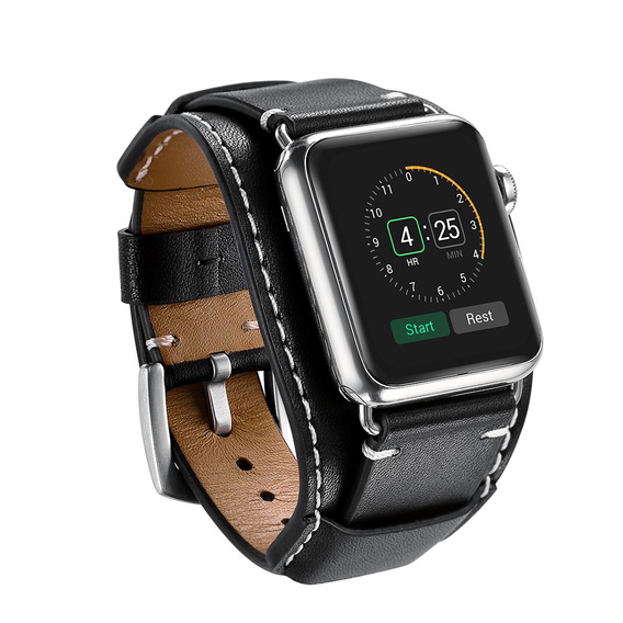 Кожаный ремешок для Apple Watch 1/2/3/4/5/6/7/8/SE/Ultra 42/44/45/49 мм, черный