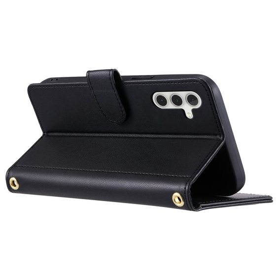 чехол-крышка для Samsung Galaxy S25 FE, Rhombus Crossbody Leather, чёрный