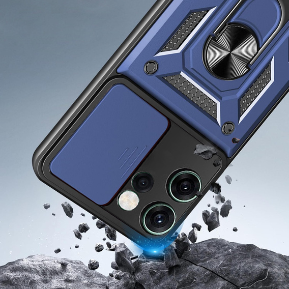 Броньований чохол для Oppo Reno 14F, із захистом камери, з підставкою, синій