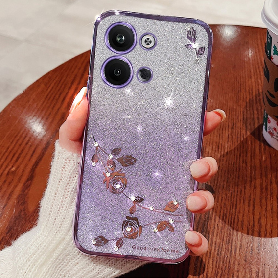 Чохол для Infinix Note 30 VIP, Glitter Flower, фіолетовий