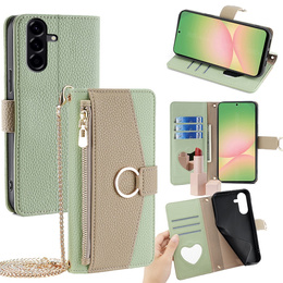 Чохол-книжка для Samsung Galaxy A56 5G, Wallet Zipper Pocket, з дзеркалом, зелений