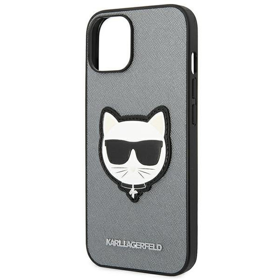 Чехол Karl Lagerfeld до iPhone 14 Plus, Saffiano Choupette Head Patch, серебряный