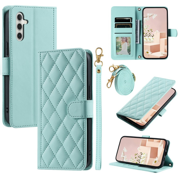 Чохол-сумка для Samsung Galaxy S25 FE, Rhombus Crossbody Leather, зелений