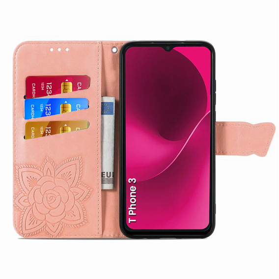 Чохол-книжка для T Phone 3 5G, Butterfly, рожевий rose gold