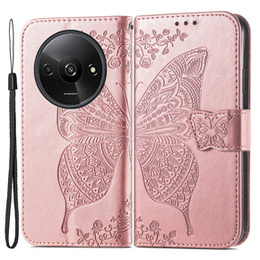 Откидной чехол для Xiaomi Redmi A3, Butterfly, розовый rose gold
