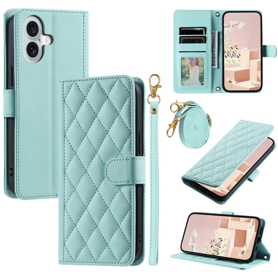 Чохол-сумка для iPhone 16, Rhombus Crossbody Leather, зелений