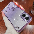 Чохол для iPhone 16, Glitter Flower, фіолетовий