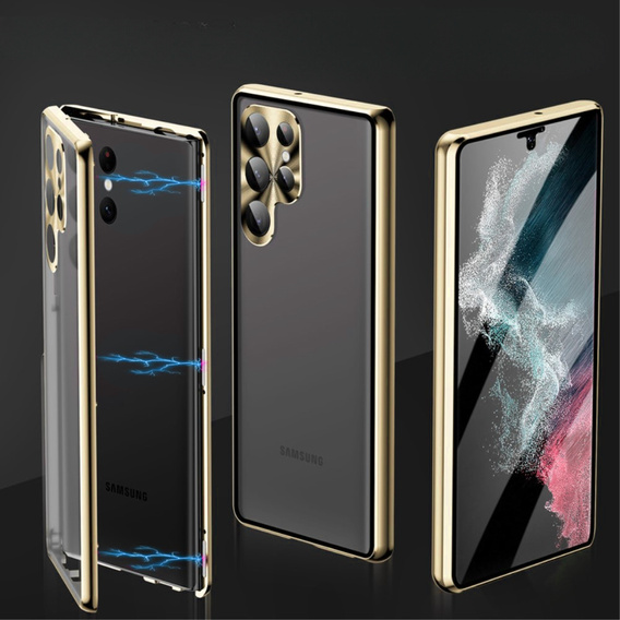 Чехол для Samsung Galaxy S22 Ultra, Magnetic Dual Glass, золотой