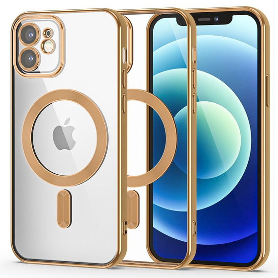 Чехол для iPhone 12, Electro MagSafe, золотой + стекло для экрана