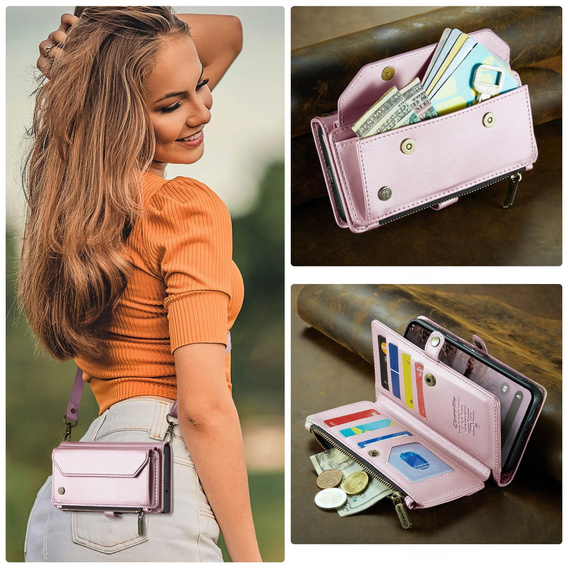 Чехол CASEME для Samsung Galaxy A56 5G, RFID Leather Wallet, с плечевым ремнем, зелёный