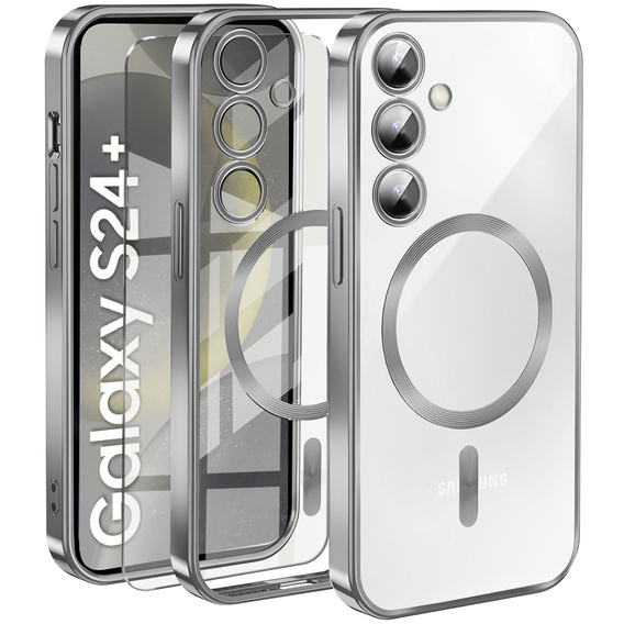 Чохол для Samsung Galaxy S24+ Plus, Electro MagSafe, сріблястий + Скло на екран