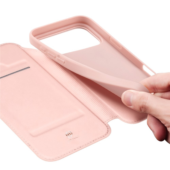 Чехол Dux Ducis для iPhone 17 Pro, Skin Pro, с клапаном, со слотом для карт, розовый