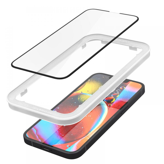 Закаленное стекло с монтажной рамкой SPIGEN Alm Glass FC iPhone 13 / 13 Pro, Black