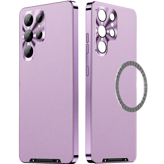 Кожаный чехол для Samsung Galaxy S24 Ultra, с защитой камеры, для MagSafe, фиолетовый