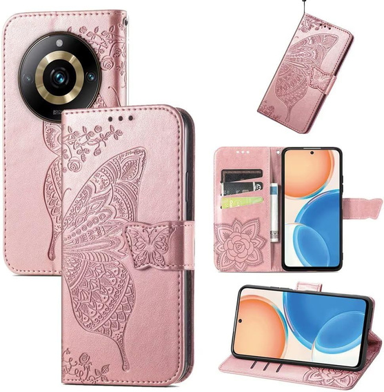 Чохол-книжка для Realme 11 Pro / 11 Pro +, Butterfly, рожевий rose gold
