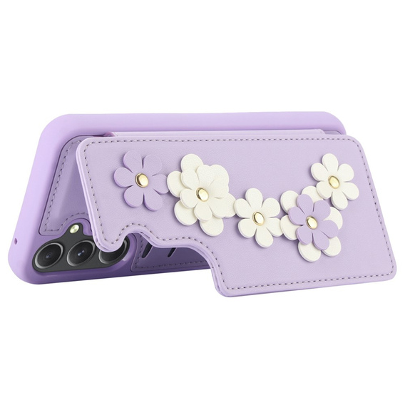 Чехол для Samsung Galaxy S23 FE, Leather Flower Card Slot, фиолетовый