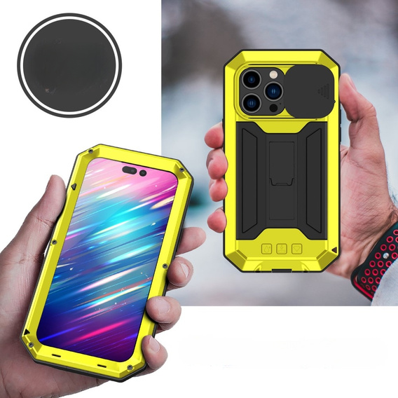 Чохол для iPhone 14 Pro, R-JUST CamShield Slide, броньований, жовтий / чорний