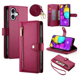 Откидной чехол для iPhone 16 Plus, Wallet Zipper Pocket, красный