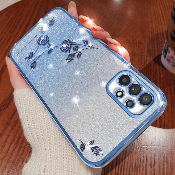 Чехол для Samsung Galaxy A53 5G, Glitter Flower, синий