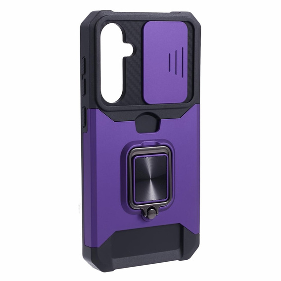 Бронированный чехол для Samsung Galaxy S23 FE, Camera Slide Card Slot, чёрный + 9H стекло