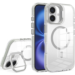 Чехол для iPhone 17, для MagSafe, с подставкой, прозрачный с серыми вставками